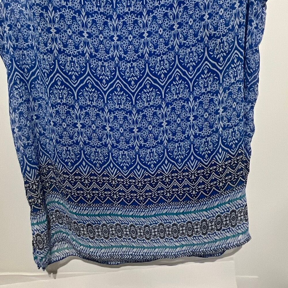 Liz Claiborne Womens Blue Tassel Tie Neck Tunic Sleeveless 2 in 1 Top Large Tall - Picture 12 of 12